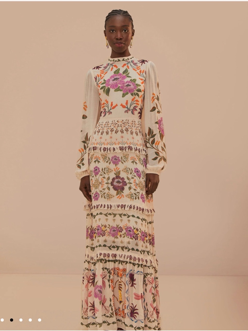 Farm Rio Ethereal Floral Winter Garden Cream Maxi Dress